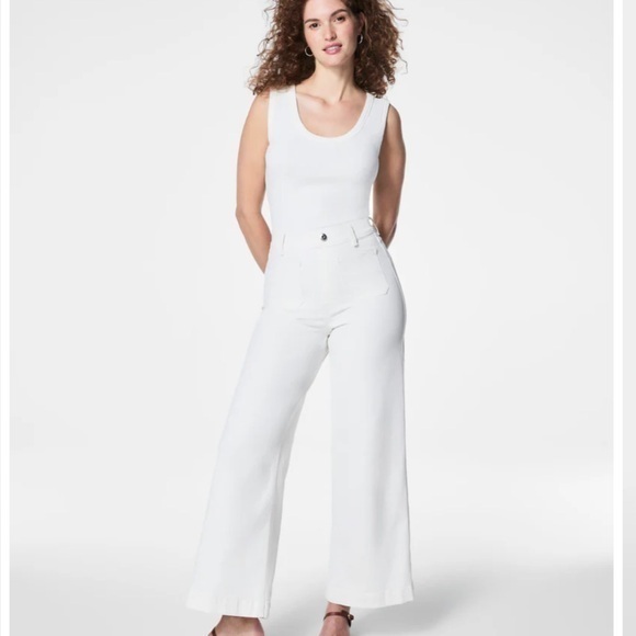 SPANXshape™ EveryWear Cropped Wide Leg Jeans With Patch Pockets, White - Picture 1 of 16